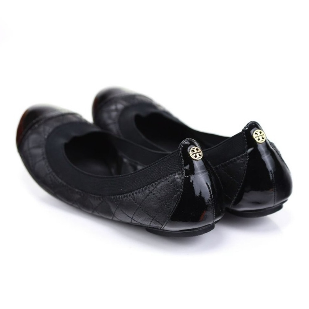 TORY Burch Bridgette Ballet Flats Black Size 7 leather cap toe